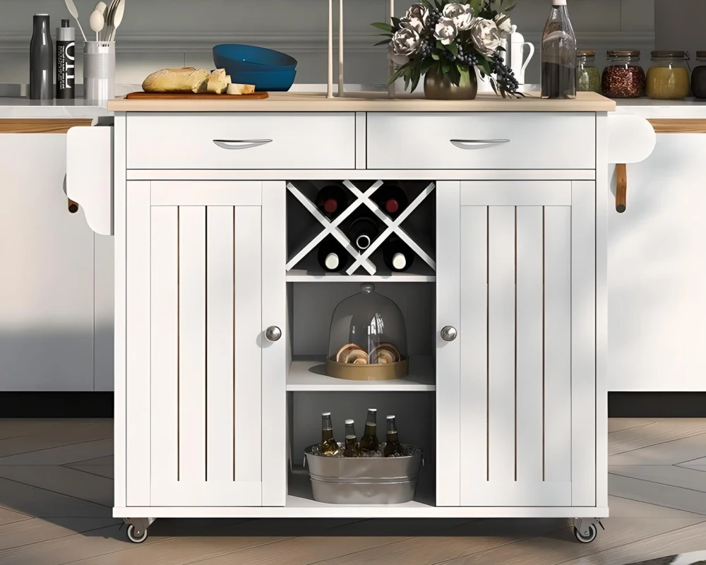 movable kitchen island with seating and storage